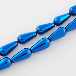 Blue Plated Non-magnetic Synthetic Hematite Beads Strands, Grade A, teardrop, Blue Plated, 12x6x6mm, Hole: 1mm