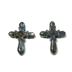 Лабрадорита Резные подвески из натурального лабрадорита, крест прелести, 47x36x8 мм, отверстие : 1.2 мм