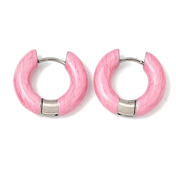 Pink 304 обруч серьги из нержавеющей стали эмаль, кольцо, цвет нержавеющей стали, розовые, 18.5x4.5 мм