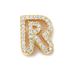 Letter R Латунные микро-паве прозрачные кубические цирконии начальные многорядные звенья, реальный 18 k позолоченный, без кадмия и без свинца, долговечный, стойки покрытие, Буква R, 10~11.5x7~12.5x4~4.5 мм, отверстие : 1.5~1.8x1.8~4 мм