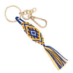 Gold Bohemian Style Matching Tassel Macrame Hand-woven Cotton Keychain, for Car Key Purse Phone Ornaments, Gold, 115mm