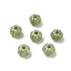 Yellow Green Vintage Handmade Porcelain Beads, Fancy Antique Glazed Porcelain, Pumpkin, Yellow Green, 10~10.5x7mm, Hole: 3mm