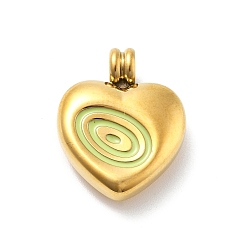 Зелено-Желтый 304 нержавеющей стальной эмали подвески, сердце с подвесками вихря, ионное покрытие (ip), реальный 14 k позолоченный, зеленый желтый, 19x15x5 мм, отверстие : 3.5 мм