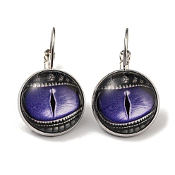 Medium Purple Dragon Eye Glass Leverback Earrings with Brass Earring Pins, Medium Purple, 29mm