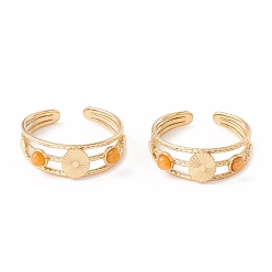 Красный Авантюрин Натуральный красный авантюрин и плоское круглое открытое кольцо-манжета, ионное покрытие (ip) 304 тройное кольцо из нержавеющей стали для женщин, золотые, размер США 7 1/4 (17.5 мм)