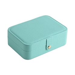 Turquoise Rectangle PU Leather Jewelry Set Organizer Box with Snap Button, Portable Travel Jewelry Case for Earrings, Rings, Necklaces, Turquoise, 16x11x5cm