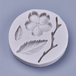 Light Grey Food Grade Silicone Molds, Fondant Molds, For DIY Cake Decoration, Chocolate, Candy, UV Resin & Epoxy Resin Jewelry Making, Peach Blossom Branch, Light Grey, 54x7mm
