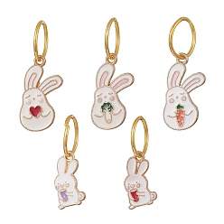 Light Gold Rabbit Alloy Enamel Shoe Pendant Decoraiton, with Iron Jump Rings, for Shoe String Ornaments, Light Gold, 28mm, 5pcs/set