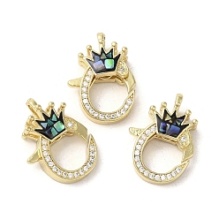 (123L) Белый крем непрозрачный блеск Латунные микро проложить кубического циркония когтя омара застежками, с эмалью и ракушкой, долговечный, без свинца и без кадмия, реальный 18 k позолоченный, crowm, огнеупорный кирпич, 19.5x14x6 мм, отверстие : 1.6 мм