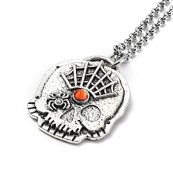 Spider Skull Rhinestone Pendant Necklaces with Rolo Chains, Alloy Jewelry for Men Women, Spider, 27.17 inch(69cm)