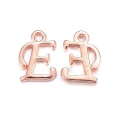 Letter E Rose Gold Plated Alloy Letter Pendants, Rack Plating, Cadmium Free & Lead Free, Letter.E, 13x10x2mm, Hole: 1.5mm