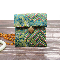 Light Sea Green Chinese Style Satin Jewelry Packing Pouches, Gift Bags, Rectangle, Light Sea Green, 10x9cm