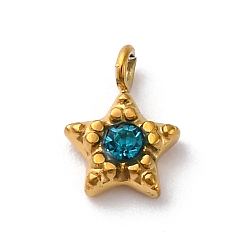 Синий Циркон 304 из нержавеющей стали амулеты горный хрусталь, ионное покрытие (ip), реальный 14 k позолоченный, звезда очарование, синий циркон, 8x6x2.5 мм, отверстие : 1.1 мм