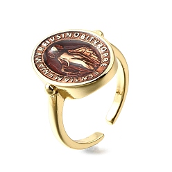 Сиена Латунные эмалевые регулируемые манжеты, овал с медалью «Женщина с чудотворением», без свинца и без кадмия, стойки покрытие, долговечный, реальный 18 k позолоченный, цвет охры, овальный : 17.5x13.5 mm, внутренний диаметр: регулируемый