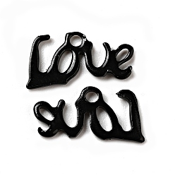 Black Spray Painted 201 Stainless Steel Charms, Word Love Charm, Black, 12x6.5x1mm, Hole: 1.4mm