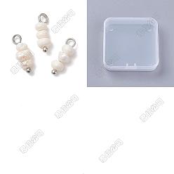Platinum 60Pcs Natural Cultured Freshwater Pearl Potato Beaded Charms, with Brass Loops, Antique White, Platinum, 12.5x3.5~5.5x4.5mm, Hole: 2mm