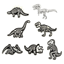 Black 7Pcs 7 Style Spray Painted Alloy Brooches, Enamel Pin, with Brass Butterfly Clutches, Dinosaur, Cadmium Free & Lead Free, Platinum, Black, 14.5~27x20~34mm, Pin: 1mm, 1pc/style