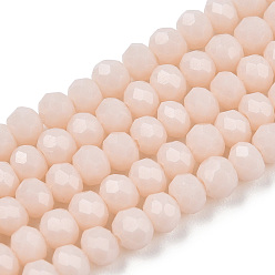 Creamy White Opaque Solid Color Glass Beads Strands, Faceted, Rondelle, Creamy White, 2.5x1.5mm, Hole: 0.4mm, about 195pcs/strand, 11 inch(28cm)