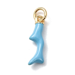 Bleu Clair En laiton avec pendentifs en émail, charmes en bois de cerf, crémaillère plaquage, plaqué longue durée, sans cadmium et sans plomb, réel 18 k plaqué or, bleu clair, 18x5x3mm, Trou: 3mm