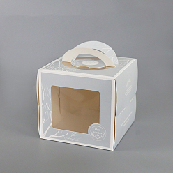 Light Sky Blue Individual Kraft Paper Cake Box, Bakery Single Cake Packing Box, Square with Clear Window and Handle, Light Sky Blue, 160x160x150mm