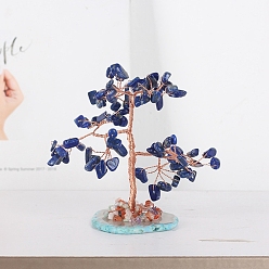 Lapis Lazuli Natural Lapis Lazuli Tree of Life Feng Shui Ornaments, with Agate Slice Base, Home Display Decorations, 110x110mm