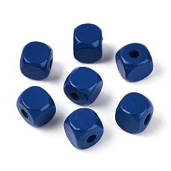Синий Спрей окрашены деревянные бусины, квадратный, синие, 10x10x10 мм, отверстие : 3 мм