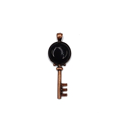 Black Stone Natural Black Stone Big Pendants, Red Copper Plated Alloy Key Charms, 62x22mm