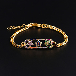 03 18K Gold Plated Copper Star Charm Bracelet with Colorful Zircon Stones - Fashionable Women's Jewelry