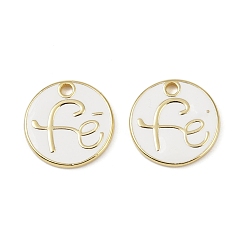Белый Дым Латунь эмаль прелести, плоский круглый со словом fe charm, без свинца и без кадмия, долговечный, стойки покрытие, реальный 18 k позолоченный, серый, 14x1.5 мм, отверстие : 1.6 мм