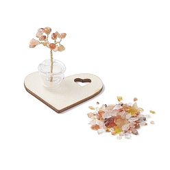 Красный Авантюрин Натуральные красные авантюриновые чипсы Дерево жизни украшения, Деревянная основа из листа с медной проволокой, фен-шуй энергетический камень подарок для домашнего офиса украшение рабочего стола, 49.5x42.5x40~45 мм