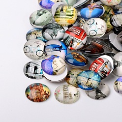 Mixed Color PandaHall Elite Printed Glass Half Round/Dome Cabochons, Mixed Color, 10x4mm
