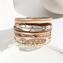 Персиковый Слойка Многожильный браслет из искусственной кожи с перьями, с магнитной застежкой, розовые, 7-5/8 дюйм (19.5 см)