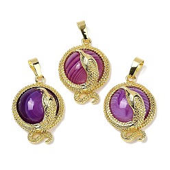 Полосатый Агат Плоские круглые подвески из натурального полосчатого агата (окрашенного и нагретого) из латуни, стойки покрытие, без кадмия и без свинца, золотые, 29.5x21.5x9.5~11 мм, отверстие : 7.5x4.5 мм