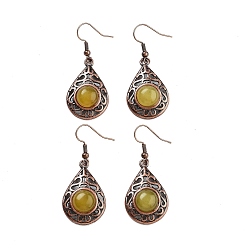 Нефрит Серьги-капли из окрашенного натурального желтого нефрита, женские полые латунные серьги с красной медью, 46.5x19.5 мм