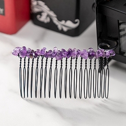 Amethyst Natural Amethyst Chip Hair Combs for Women, Metal Bridal Crown Hair Accessories, 40x80x10mm