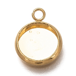 Real 18K Gold Plated 304 Stainless Steel Pendant Cabochon Settings, Plain Edge Bezel Cups, Flat Round, Real 18K Gold Plated, Tray: 8mm, 13.8x10x1.8mm, Hole: 2.4mm