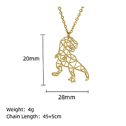 Dinosaur Real 18K Gold Plated Stainless Steel Pendant Necklace, Origami Animal, Dinosaur, 17.72 inch(45cm), Pendant: 20x28mm