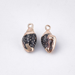 Black Electroplate Spiral Shell Pendants, with Iron Findings, Golden, Black, 16~20x8~11x7~10mm, Hole: 1.5mm