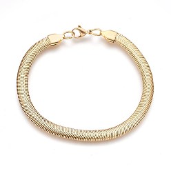 Golden Ion Plating(IP) 304 Stainless Steel Herringbone Chain Bracelets, with Lobster Claw Clasps, Golden, 8-1/4 inch(21cm), 6x2.5mm