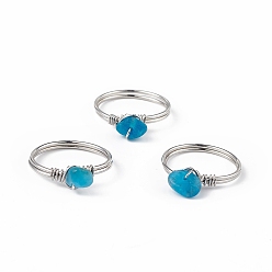Apatite Natural Apatite Chips Finger Ring, Platinum Brass Wire Wrap Jewelry for Women, Inner Diameter: 18mm