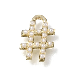 Light Gold Кулоны из латуни и пластиковых жемчужин, подвески с символом хэштега, золотой свет, 13x9x2 мм, отверстие : 1.7x3 мм