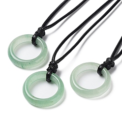 Green Aventurine Natural Green Aventurine Ring Pendant Necklace with Waxed Cords, 29.53~29.92 inch(75~76cm), Pendant: 24x6mm