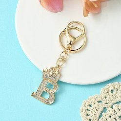 Letter B Брелок из золотого сплава со стразами, с застежкой из сплава и железными кольцами, В письме, 10 см, Кулон : 41 мм