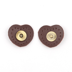 Camel Cattlehide Magnetic Buttons Snap Magnet Fastener, Heart, for Cloth & Purse Makings, Camel, 3.5x3x0.5cm