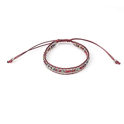 Dark Red Polyster Braided Bead Bracelets, Adjustable Bracelet, Dark Red, Inner Diameter: 2-3/8 inch(6cm), 1Pc/Bag