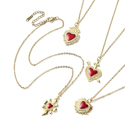 Mixed Shapes Golden Brass with Cubic Zirconia Heart Pendant Necklace, Mixed Shapes, 15.79~15.98 inch(40.1~40.6cm)