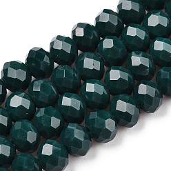 Dark Green Opaque Solid Color Glass Beads Strands, Faceted, Rondelle, Dark Green, 6x5mm, Hole: 1mm, about 85~88pcs/strand, 16.1~16.5 inch(41~42cm)