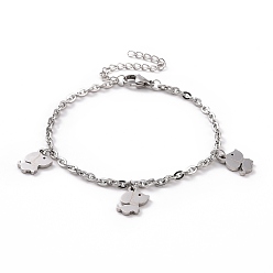Stainless Steel Color 304 Stainless Steel Dog Charm Bracelet with Cable Chains for Women, Stainless Steel Color, 7-1/8 inch(18cm)