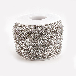 Real Platinum Plated Brass Cable Chains, Soldered, with Spool, Flat Oval, Lead Free & Nickel Free, Real Platinum Plated, 3.5x3x0.4mm, about 98.42 Feet(30m)/roll