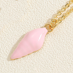 Pink Real 14K Gold Plated Brass Enamel Pendant Necklace, Ocean Theme Spiral Shell Jewelry for Women, Pink, 17.72 inch(45cm)